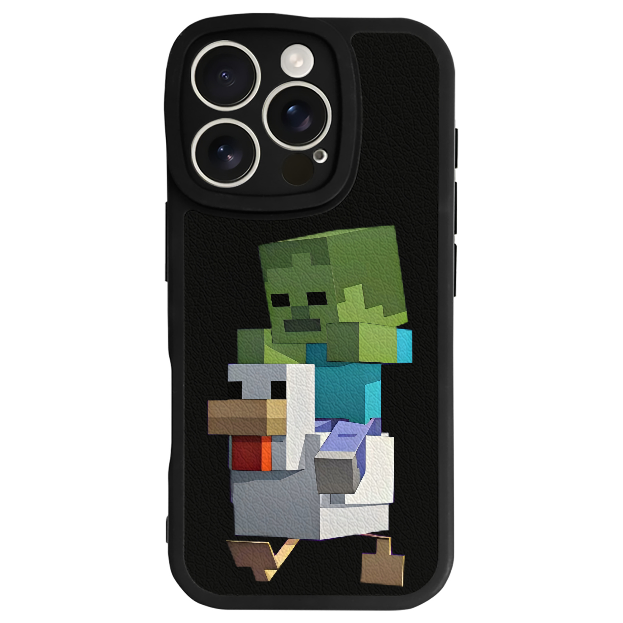 （画像用） マインクラフト ブロックの世界 Minecraft MC Block world 【iPhone 16シリーズ対応】シリコンスマホケース（レザー調） 材質：シリコン